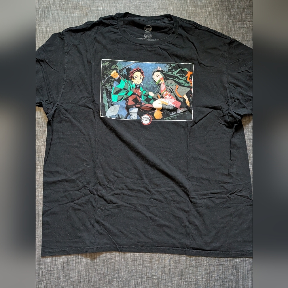 Black Graphic T-Shirt with Anime Design Demon Slayer